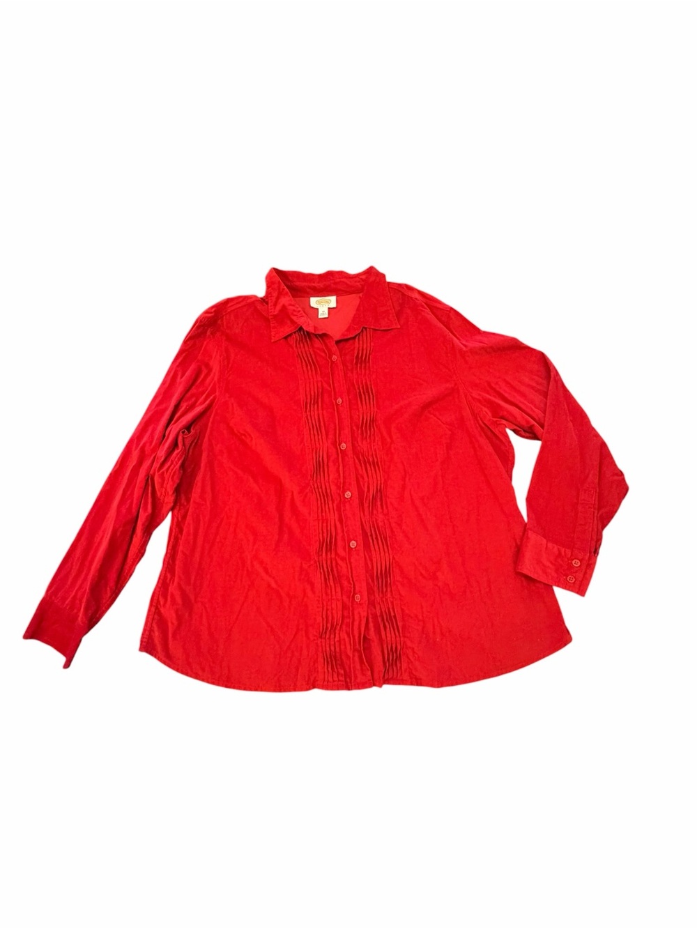 Talbots Red Corduroy Long Sleeve Pintuck Button Front Shirt Size 3X Holiday
